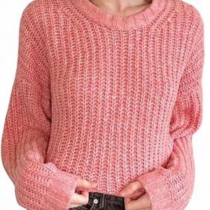 American Eagle Outfitters Pink Crewneck Sweater with Ribbed Knit